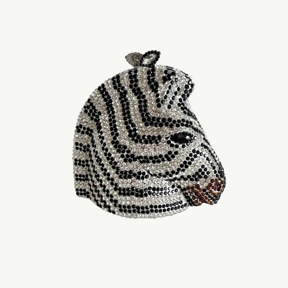 Stunning Small Black and White Zebra head Crystal Clutch Handbag - Picture 4 of 6